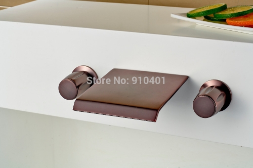 Wholesale And Retail Promotion Wall Mounted Oil Rubbed Bronze Waterfall Bathroom Faucet Dual Handles Mixer Tap