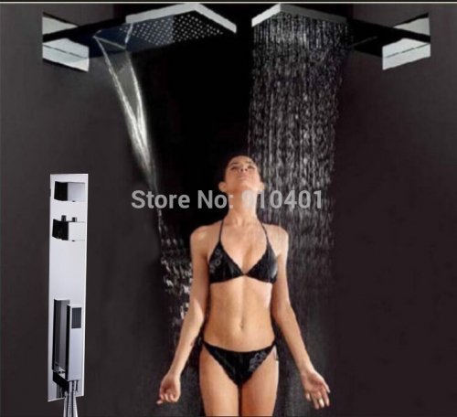 Wholesale And Retail PromotionThermostatic Square Waterfall Rain Shower Mixer Tap Dual Handle W/ Hand Shower