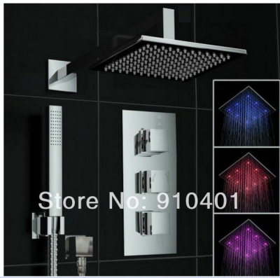 wholesale and retail Promotion NEW Wall Mounted 10" LED Rain Shower Faucet 3 Handles Mixer Valve W/ Hand Shower