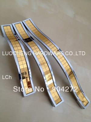 50 PCS/LOT HOLE TO HOLE 128MM ZINC CABINET HANDLES W/ CHAMPAGNE GOLD ARCYLIC DECORATION PASTER
