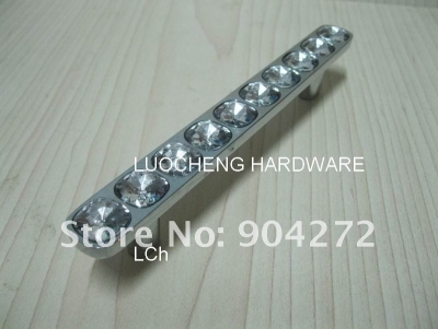 50PCS/ LOT NEWLY-DESIGNED 135 MM CLEAR CRYSTAL HANDLE WITH ALUMINIUM ALLOY CHROME METAL PART