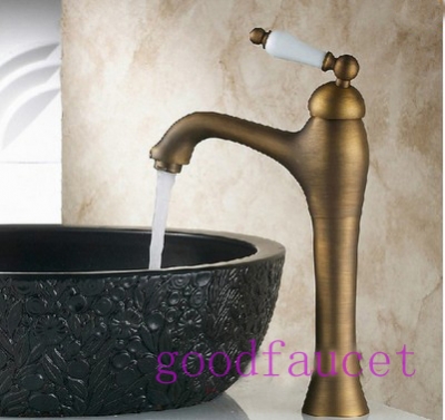 Antique Brass Bathroom Faucet Basin Vanity Sink Mixer Tap Ceramic Handle Tall Style