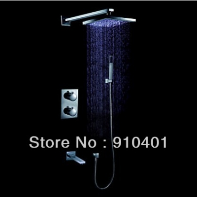 Luxury Color Changing LED Shower Head Thermostatic Mixer Valve Rainfall Shower Set Faucet W/ Tub Filler Tap Chrome Finish