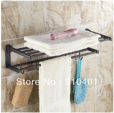 Wholesale And Retail Promotion Bath Oil Rubbed Bronze Brass Towel Shelf Towel Racks Holder Towel Bar W/ Hooks