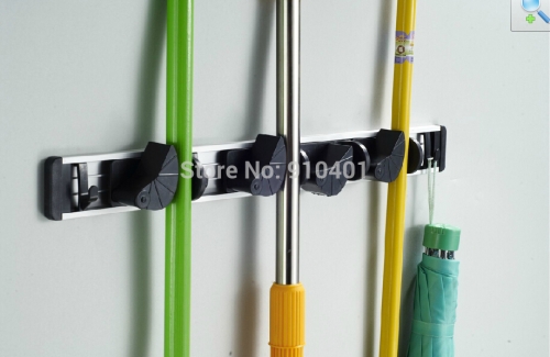 Wholesale And Retail Promotion Bathroom Wall Mounted Mops & Brooms Holder With Dual Hooks