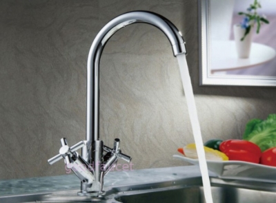 Wholesale And Retail Promotion Chrome Brass Kitchen Bar Sink Vessel Mixer Tap Swivel Spout Dual Cross Handles