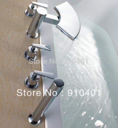 Wholesale And Retail Promotion Contemporary Deck Mounted Waterfall Bathroom Tub Faucet With Hand Shower Mixer