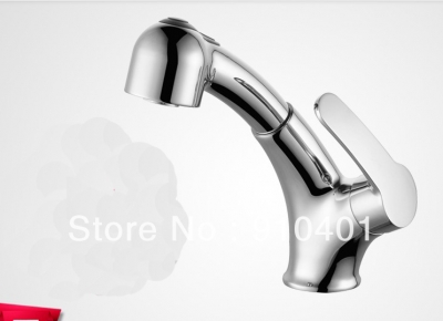 Wholesale And Retail Promotion Deck Mounted Chrome Brass Pull Out Bathroom Basin Faucet Dual Spouts Mixer Tap