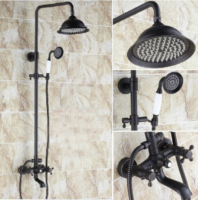 Wholesale And Retail Promotion Luxury Oil Rubbed Bronze 8" Rain Shower Faucet Column Set W/ Bathtub Mixer Tap