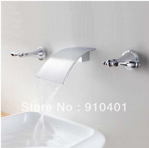 Wholesale And Retail Promotion Luxury Wall Mounted Bathroom Waterfall Chrome Finish Sink Mixer Tap Dual Handles