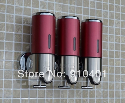 Wholesale And Retail Promotion Modern Red Color Stainless Steel Wall Mounted Liquid 3 Shampoo/ Soap Dispense