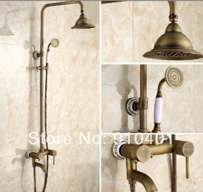Wholesale And Retail Promotion NEW Antique Brass Rain Shower Faucet Bathtub Mixer Tap Hand Shower Shower Column