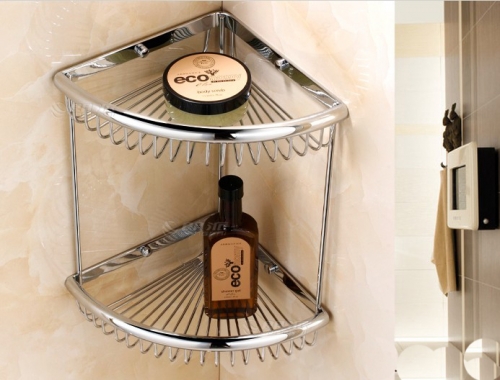 Wholesale And Retail Promotion NEW Chrome Brass Bathroom Shower Caddy Cosmetic Shelf Storage Holder Dual Tiers