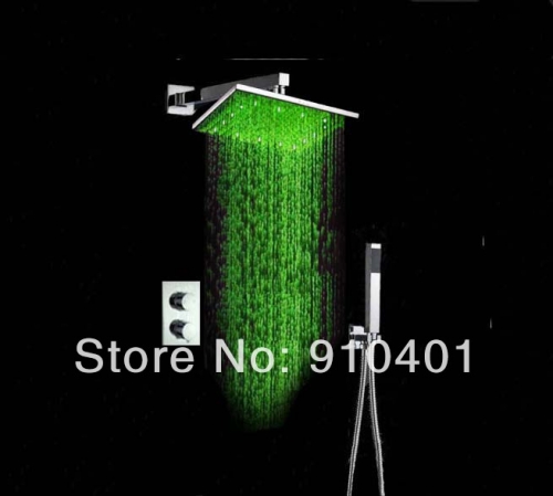Wholesale And Retail Promotion NEW Chrome LED Thermostatic 12" Rais Shower Head + Valve Mixer + Hand Shower