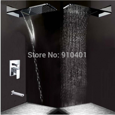 Wholesale And Retail Promotion NEW Modern Waterfall Ultrathin Square Shower Head Bathtub Mixer Tap Wall Mount