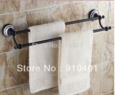 Wholesale And Retail Promotion NEW Oil Rubbed Bronze Wall Mounted Towel Rack Holder Dual Towel Bar Ceramic Base