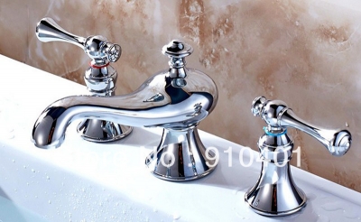 new Brass material European Style Chrome finished Dual handle deck mounted Basin Faucet Vessel Mixer Tap Single Lever
