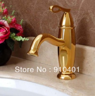 !Wholesale and Retail Promotion Deck Mounted Golden Finish Bathroom Basin Faucet Single Handle Sink Mixer Tap