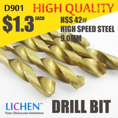 LICHEN D901 Diameter 9.0mm Twist Drell Bit & Metal Drilling & High Speed Steel HSS 42# Drill Bit