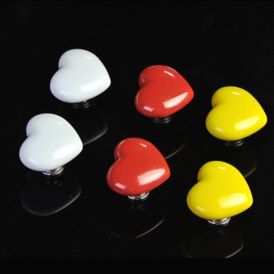 Silver Base Yellow Red White Ceramic Loving Hearts Cabinet Wardrobe Cupboard Knob Drawer Pulls Handles 10PCS/lot
