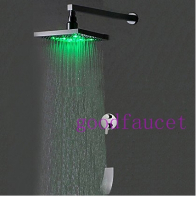 Wall Mounted 8" Rainfall shower set faucet with color changing led light single handle with waterfall tub faucet
