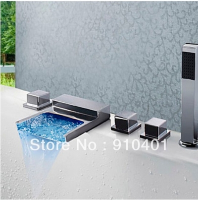 Wholesale / Retail Promotion Deck Mounted Chrome Waterfall Bathroom Tub Faucet Bath Mixer Tao Color Changing LED