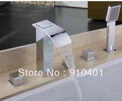 Wholesale And Promotion Polished Chrome Brass Bathroom Tub Faucet 5PCS Waterfall Mixer Tap Deck Mounted