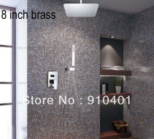 Wholesale And Retail Promotion Chrome Brass Celling Mounted 8" Square Rain Shower Faucet Set With Hand Shower