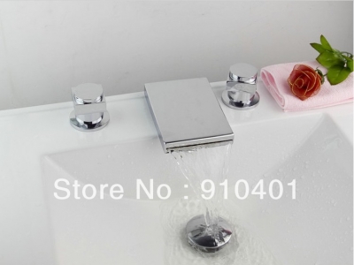 Wholesale And Retail Promotion Deck Mounted Chrome Brass Square Style Waterfall Bathroom Basin Faucet 2 Handle