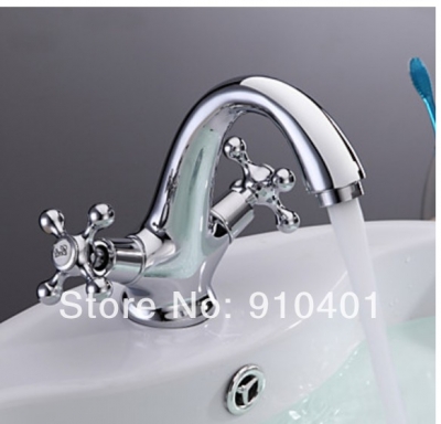 Wholesale And Retail Promotion Deck Mounted Roman Style Bathroom Basin Faucet Dual Cross Handles Sink Mixer Tap
