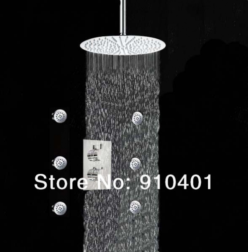 Wholesale And Retail Promotion Luxury Round Style Thermostatic Rain Shower Faucet With Shower Boday Jets Set