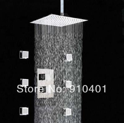 Wholesale And Retail Promotion Modern Square 10" Rain Shower Head Thermostatic Mixer Valve With 6 Massage Jets