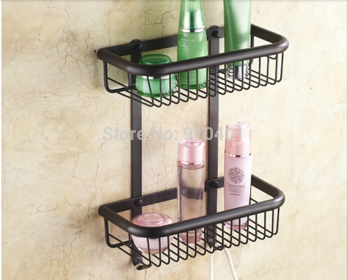 Wholesale And Retail Promotion Oil Rubbed Bronze Bathroom Shelf Square Dual Tiers Shower Caddy Cosmetic Basket