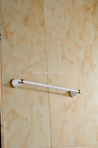 Wholesale And Retail Promotion Wall Mount White Painting Golden Solid Brass Towel Rack Holder Single Towel Bar
