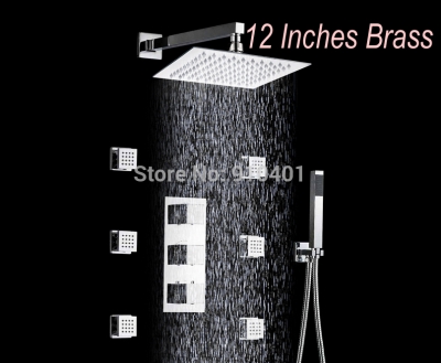 Wholesale And Retail Promotion Wall Mounted 12" Square Rain Shower Head Thermostatic Valve W/ Hand Shower Unit