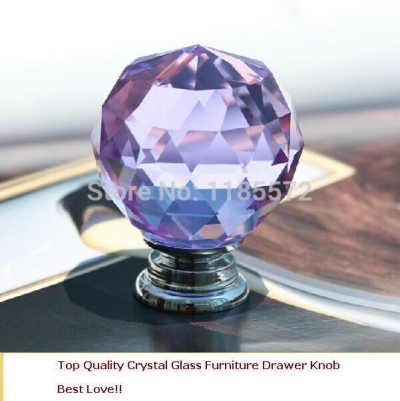30mm Hot Selling K9 purple Crystal Glass Dresser Knobs for cupboard kitchen Cabinet bedroom cabinet [CrystalDresserDrawerKnobs-88|]