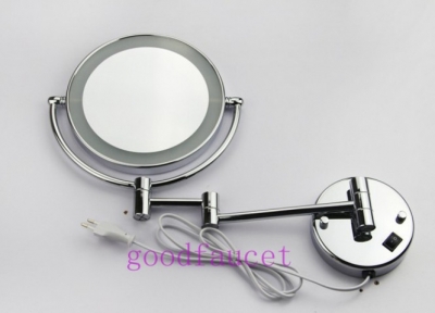 Wall mounted led light makeup mirrors 8" round mirrors dual arm extend cosmetic mirror chrome finish