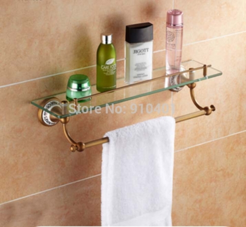 Wholesale And Retail Promotion Antique Brass Ceramic Style Bathroom Shelf Glass Cosmetic Tier Wall Mouned Shelf