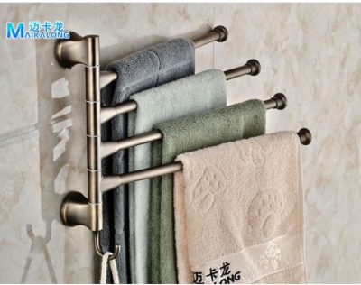 Wholesale And Retail Promotion Antique bronze wall mounted bathroom towel bar 4 swivel bars euro style