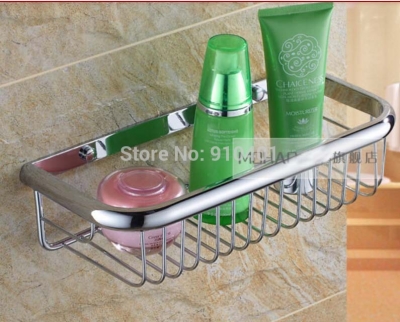 Wholesale And Retail Promotion Chrome Brass Bathroom Shelf Shower Cosmetic Caddy Square Basket Shelf Wall Mount