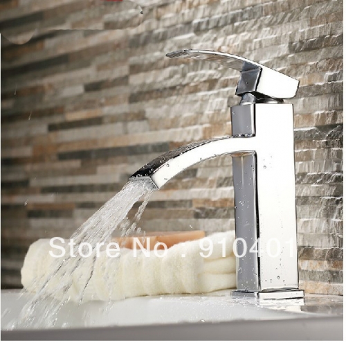Wholesale And Retail Promotion Chrome Brass Waterfall Bathroom Basin Faucet Single Handle Hole Sink Mixer Tap