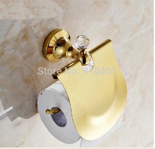 Wholesale And Retail Promotion Golden Brass Roll Toilet Paper Holder Bath Toilet Paper Rack W/ Crystal Hangers
