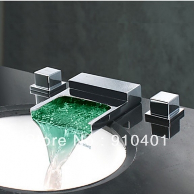 Wholesale And Retail Promotion LED Color Changing Deck Mounted Waterfall Bathroom Basin Faucet Sink Mixer Tap