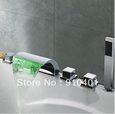Wholesale And Retail Promotion LED Color Changing Waterfall Bathroom Tub Faucet 5PCS Shower Bathtub Mixer Tap
