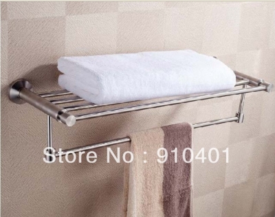 Wholesale And Retail Promotion Modern Brushed Nickel Solid Brass Wall Mounted Clothes Towel Racks Shelf W/ Bar