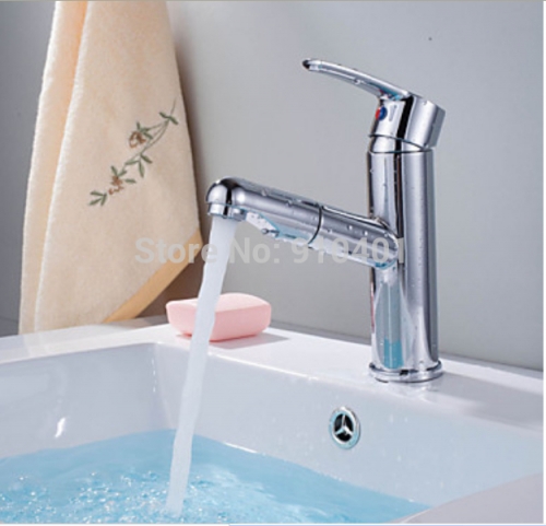 Wholesale And Retail Promotion Modern Chrome Brass Bathroom Basin Faucet Pull Out Spout Sprayer Sink Mixer Tap