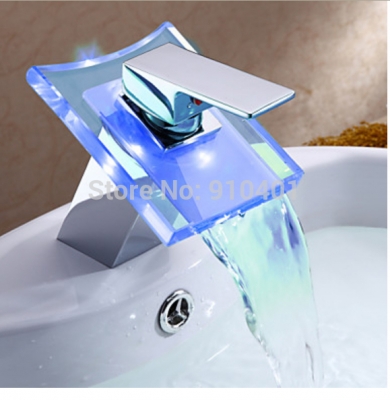 Wholesale And Retail Promotion Modern Square LED Bathroom Basin Faucet Single Handle Glass Spout Sink Mixer Tap