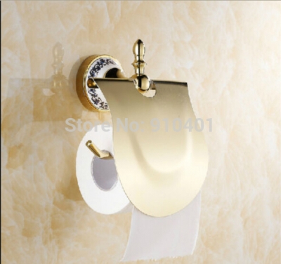 Wholesale And Retail Promotion NEW Golden Brass Ceramic Wall Mount Bathroom Toilet Paper Holder Tissue Holder