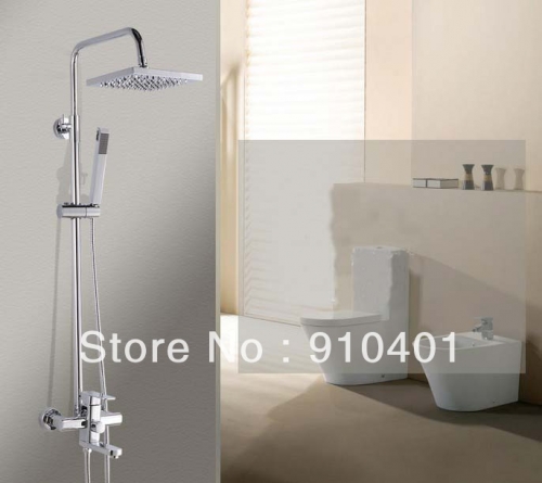 Wholesale And Retail Promotion NEW Luxury Wall Mounted 8" Square Style Bathroom Shower Faucet Set Tub Mixer Tap