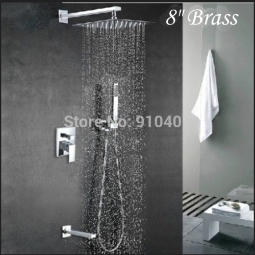 Wholesale And Retail Promotion NEW Wall Mounted 8" Brass Rain Shower Faucet Bathtub Mixer Tap With Hand Shower